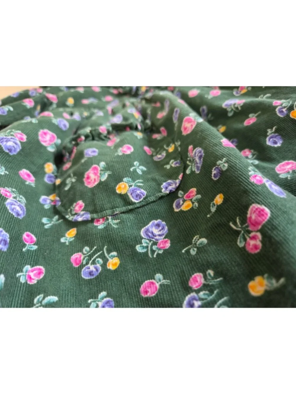 Vtg OshKosh Bgosh Green Floral Corduroy Dress 2T Long Sleeve Ruffled Buttons